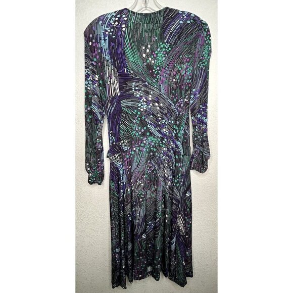 Cache Wrap Dress Medium Gold Buckle Black Geometric Print Stretch Classic Curvy - Picture 3 of 13